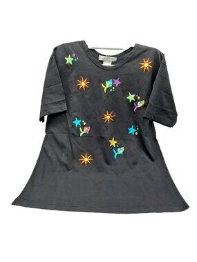 Womens Gladys Bagley Shirt Fish Black Size Medium Embroidered Work In Progress